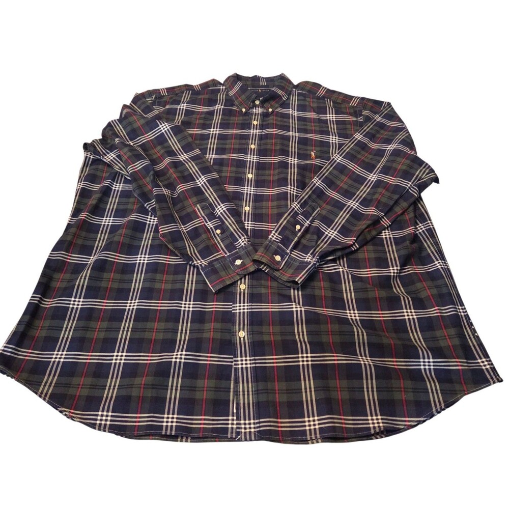 Ralph Lauren Navy/White Shirt 4XLT Long Sleeve Plaid Mens NOT FLANNEL